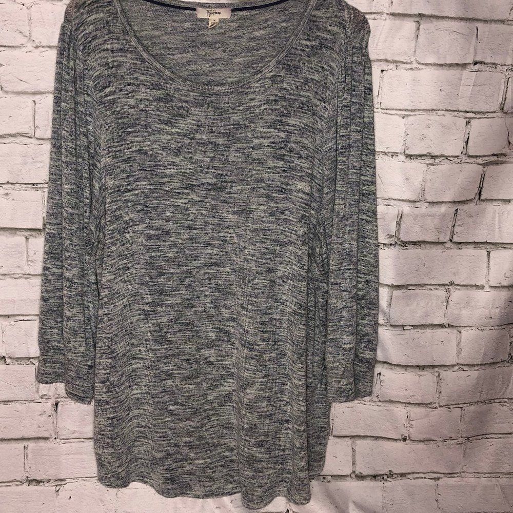 Peyton Primrose Long Sleeved Thin Sweater | Green Gray White |  Women' 1X|